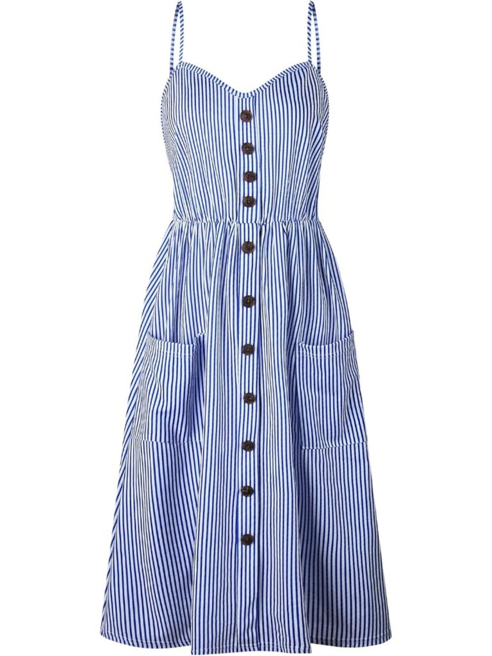 Women's Dresses-Summer Floral Bohemian Spaghetti Strap Button Down Swing Midi Dr - Picture 3 of 7